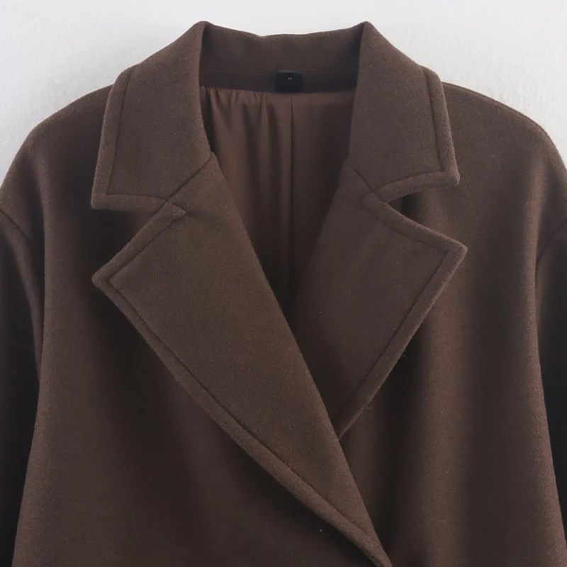 Willshela معاطف نسائية طويلة بنية اللون مزدوجة الصدر بأكمام طويلة ورقبة طية صدر السترة وأكمام طويلة ملابس نسائية أنيقة