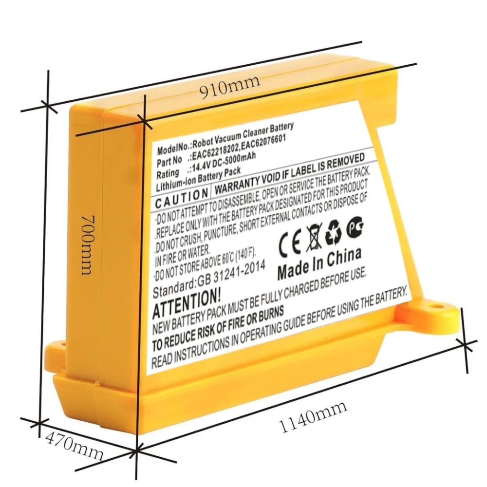

14.4V 5000mAh Rechargeable Li-Ion Battery for LG HomBot VR5940LR/VR5942L/VR5943L/VR6170LVM Home Cleaner.