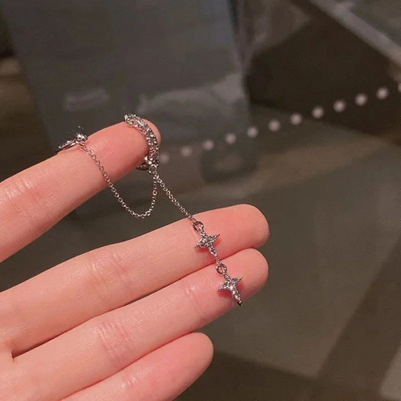 XINYI Zilver Kleur Kristal Kwastje Niet-Piercing Manchet Oor Clip Oorbel Voor Vrouwen Strass Ster Nep Kraakbeen Piercing Sieraden