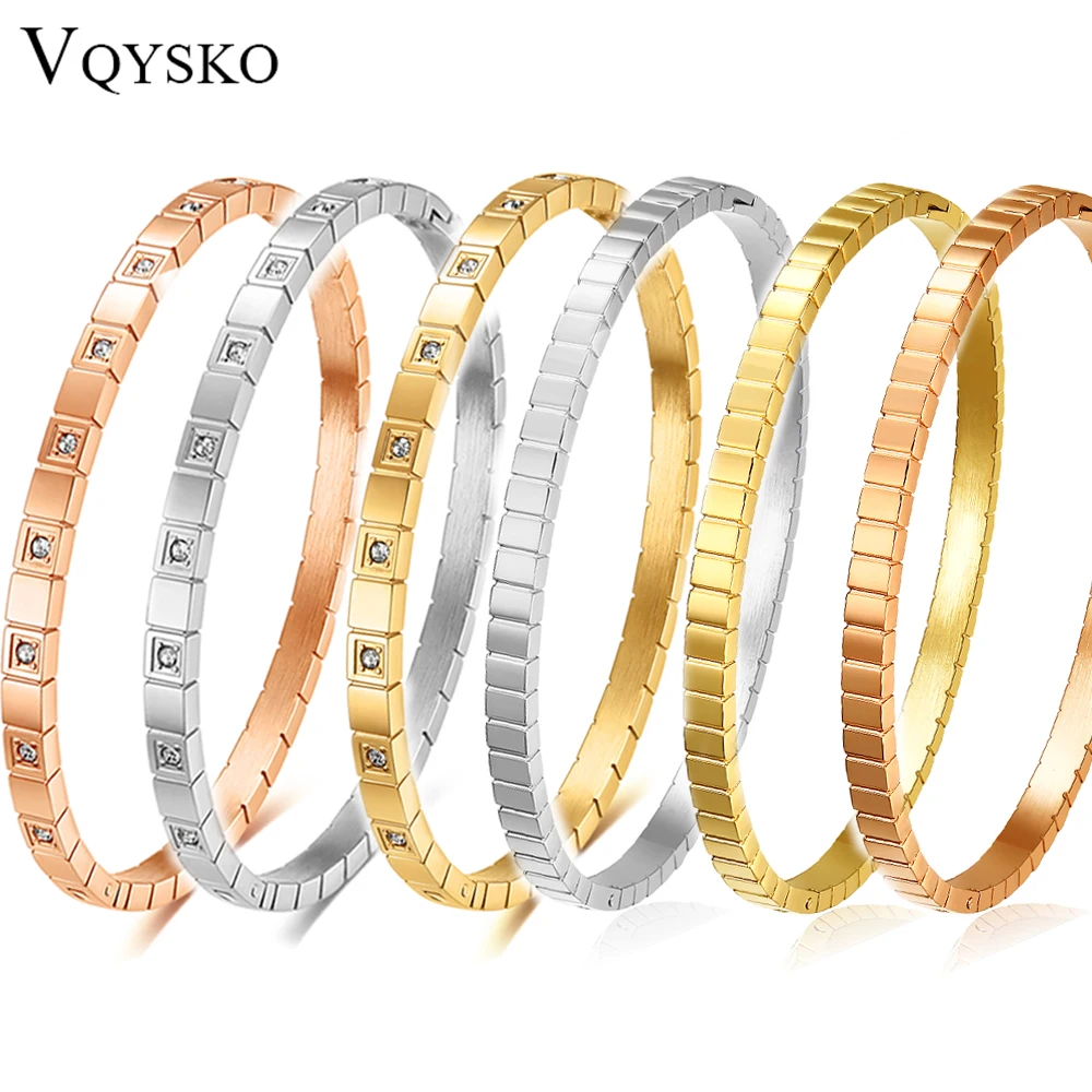 VQYSKO Zircon Geometric Bracelet Accessories Personalized Simple Versatile Titanium Steel Hand Bracelet Female Jewelry