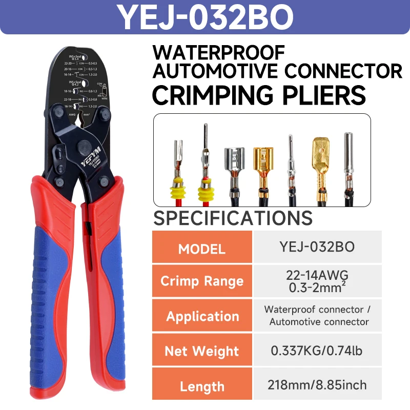 Open Barrel Terminal&Weather Molex, Delphi, AMP/Tyco,Metri-Pack 150, 280 Crimper Pliers YEJ-032BO AWG 22-14(0.3-2mm²)