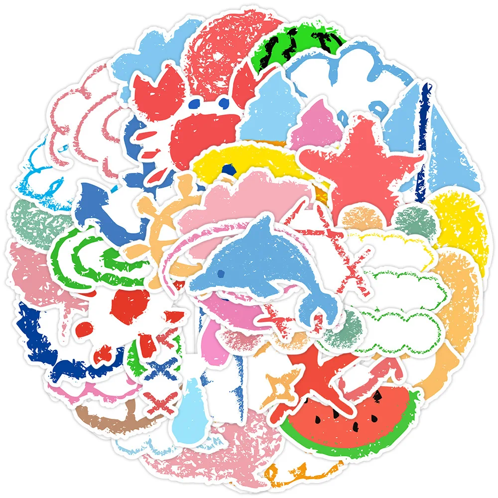 

10/30/50PCS Crayon Drawing Creative Graffiti Stickers Funny Cartoon Decal Notebook Phone Guitar Skateboard Cup Classic Kid Toys