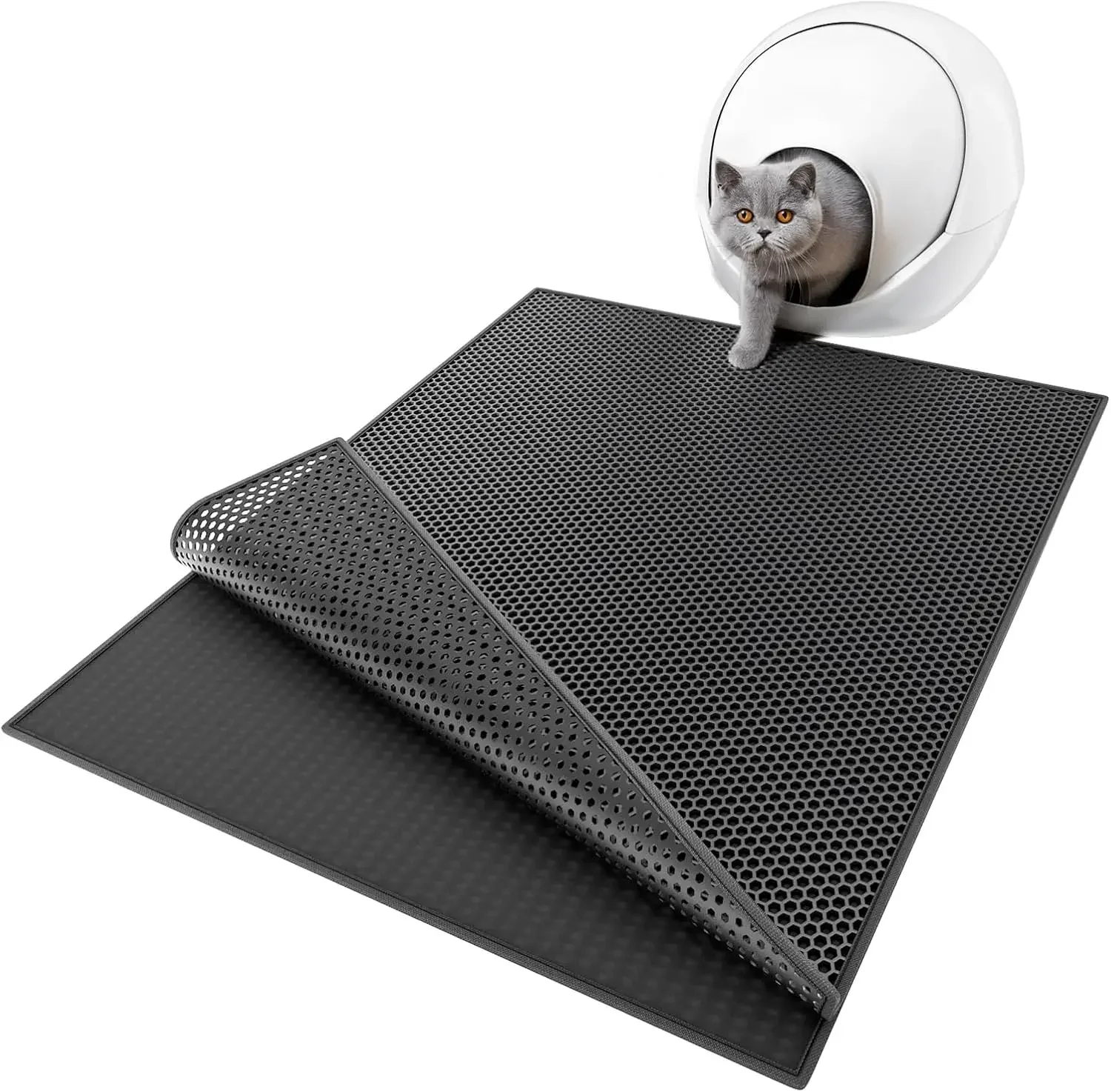 

Cat Litter Mat Large, Cat Litter Trapping Mat, Honeycomb Double Layer Design, Easy to Clean,Washable (36’’ x 30’’ Black)