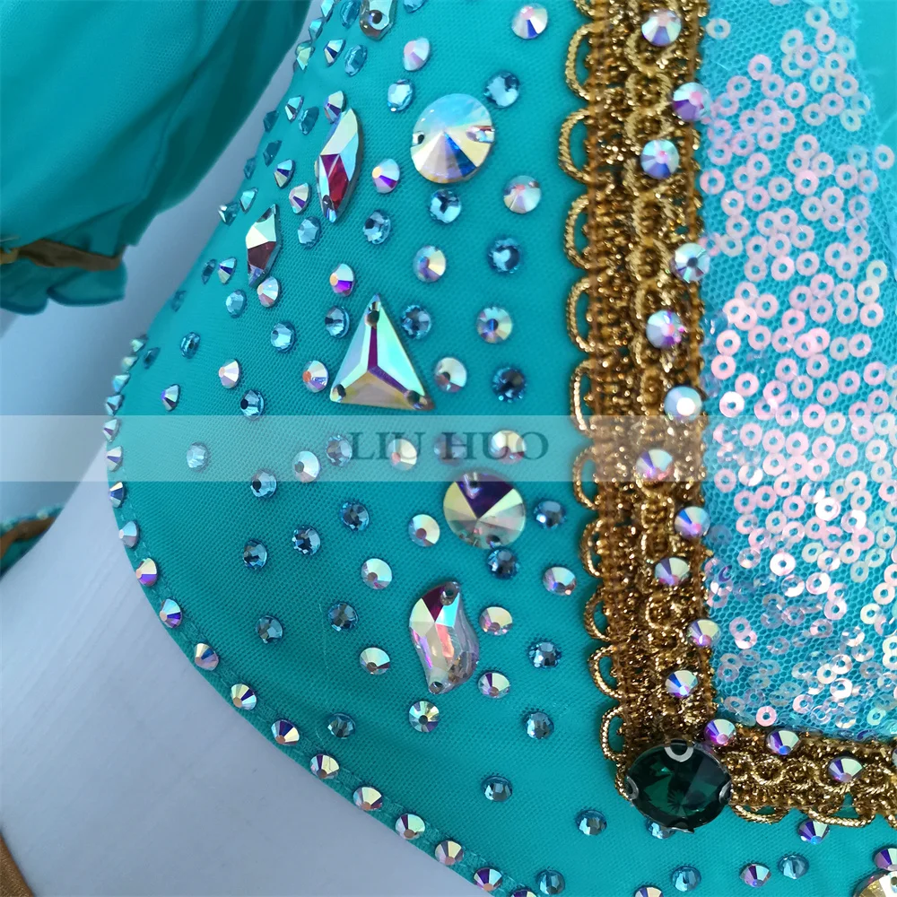 LIUHUO النساء الكبار في سن المراهقة فتاة تخصيص زي المنافسة أداء غنائية القطب فستان رقص الأسطوانة الأخضر