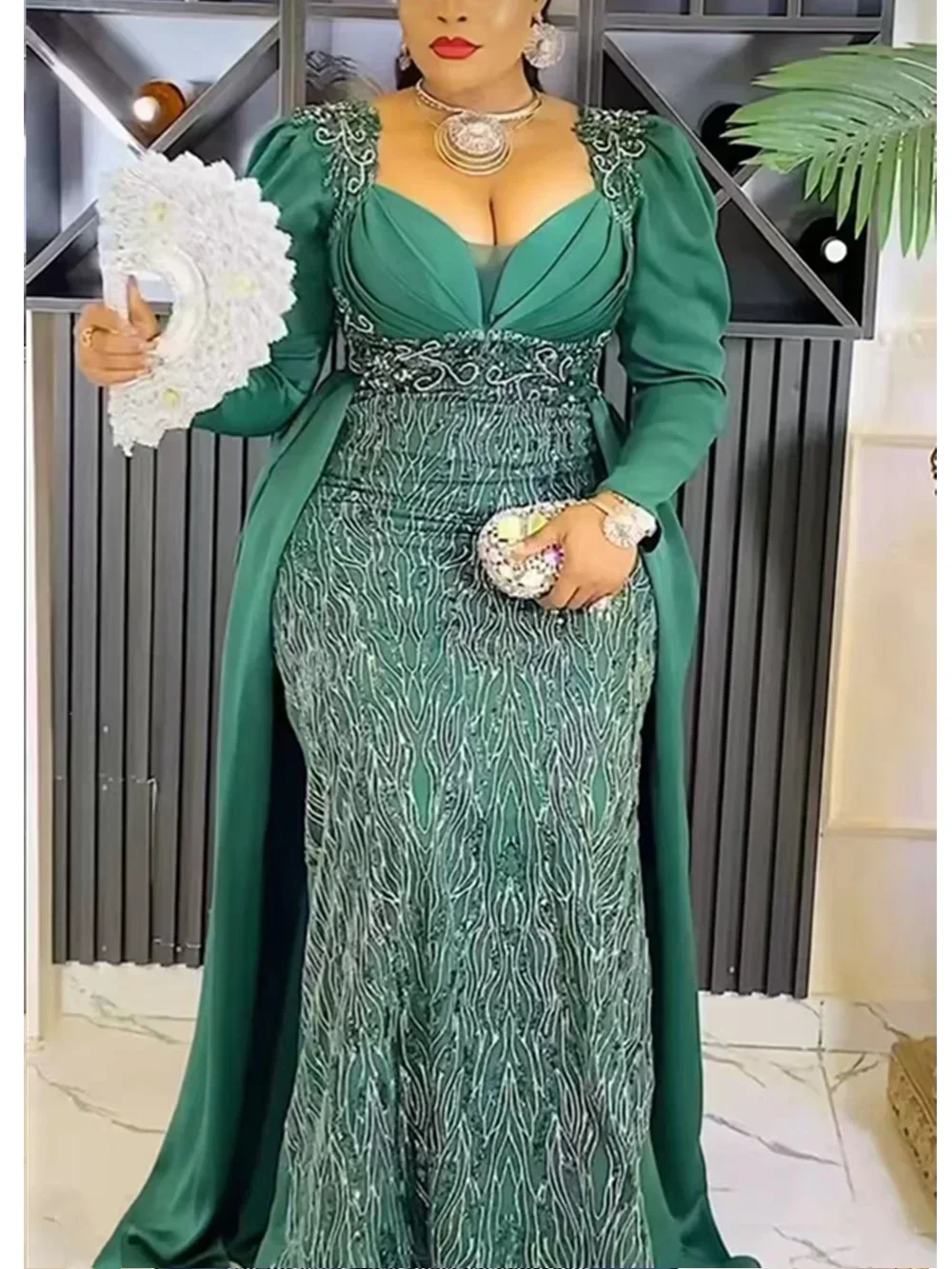 Plus Size Evening Dresses for Women African Luxury Sequin Gown Elegant Christmas Wedding Party Long Dress Ankara Ladies Clothing