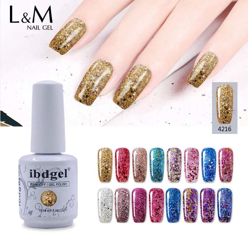 ibdgel 15ml Reflective Glitter Gel Nail Polish Winter Color Sparkling Sequins Soak Off UV LED Varnish Nail Art Decoration