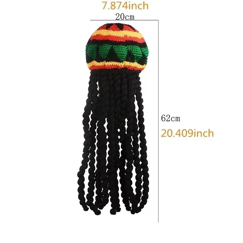 New Unisex Knitted Braid Hat Jamaican Bob Rasta Beanie Hats Hip Hop Cap Dreadlocks Wig Bob Marley Caribbean Fancy Dress Hat view 5