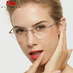 Meeshow Brand Pure titanium glasses frame women rimless eyeglasses round diamonds glasses Prescription Optical Eyewear 8513