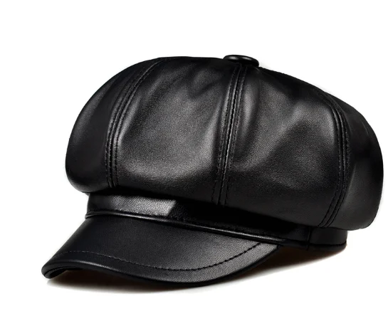 Retro Achteckige Echt Leder Hut männer Schaffell Leder Baskenmütze Lässige Mode Student Zunge Kappe Snapback Caps Für Männer – Detail 4