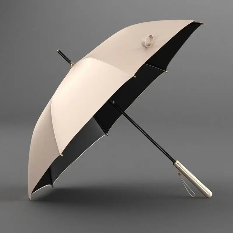 Automatic Elegant Goddess Style Long-handled Umbrella Black Vinyl Sunshade UV Protection Dual-use Sunny and Rainy Day Umbrella