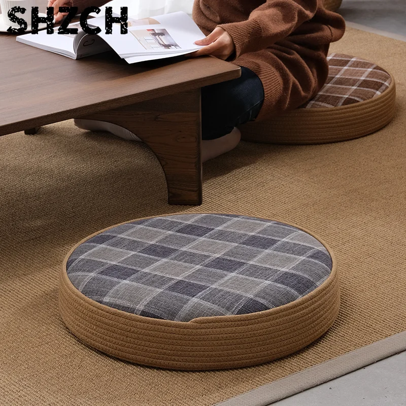Japanese Style Cushion Living Room Balcony Zen Meditation Mat Circular Prayer Position Mat Breathable Cotton Linen Woven Cushion