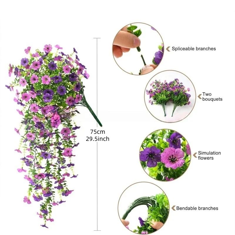 2pcs UV Resistant Mixed Color Hanging Faux Flowers Plants Realistic Silk-Like Spring Summer Outdoor Decor for Home Patio Garden