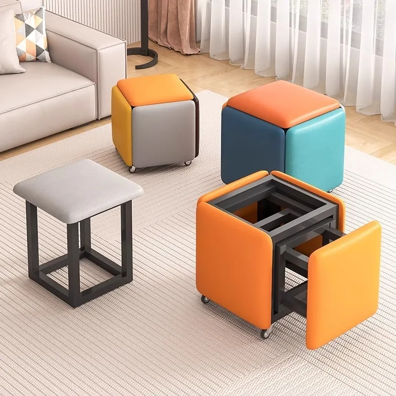 Multi-functional Cube Stool, Foldable & Stackable Ottoman, Compact Space-Saving Storage Bench for Living Room, Home & Dorm Use