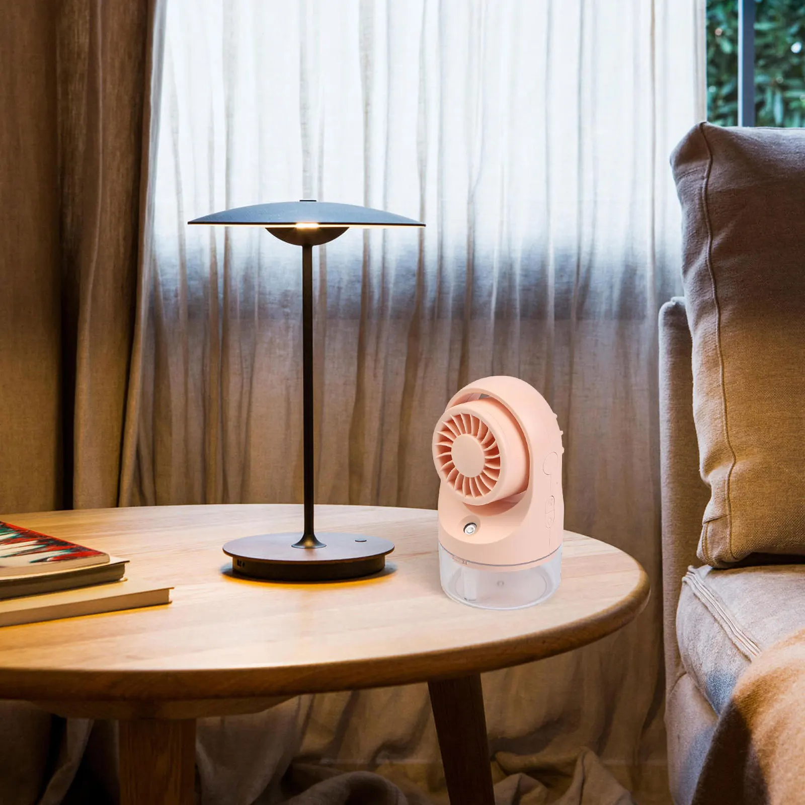 مروحة رذاذ مدمجة مروحة رذاذ محمولة 1000 مللي أمبير بطارية قابلة للشحن 70 مللي سعة خزان المياه تخفيف الطقس الحار لمكتب المكتب