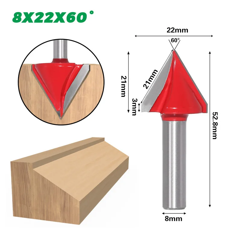 1Pcs 8mm 3D V Engraving Bit CNC End Mill Router Bits For Wood Tungsten Woodworking 60/90/120/150 degrees Milling Cutter