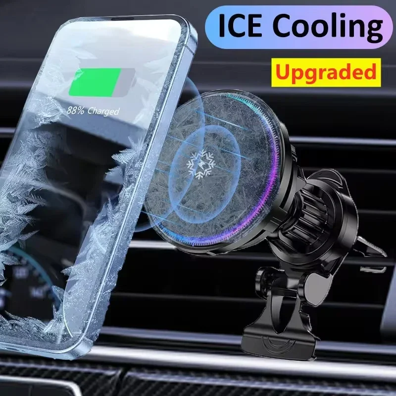 15W Ice Cooling Car Wireless Charger Magnetic Car Fast Charging Phone Holder for iPhone 15 14 13 12 Pro Max Car Charger