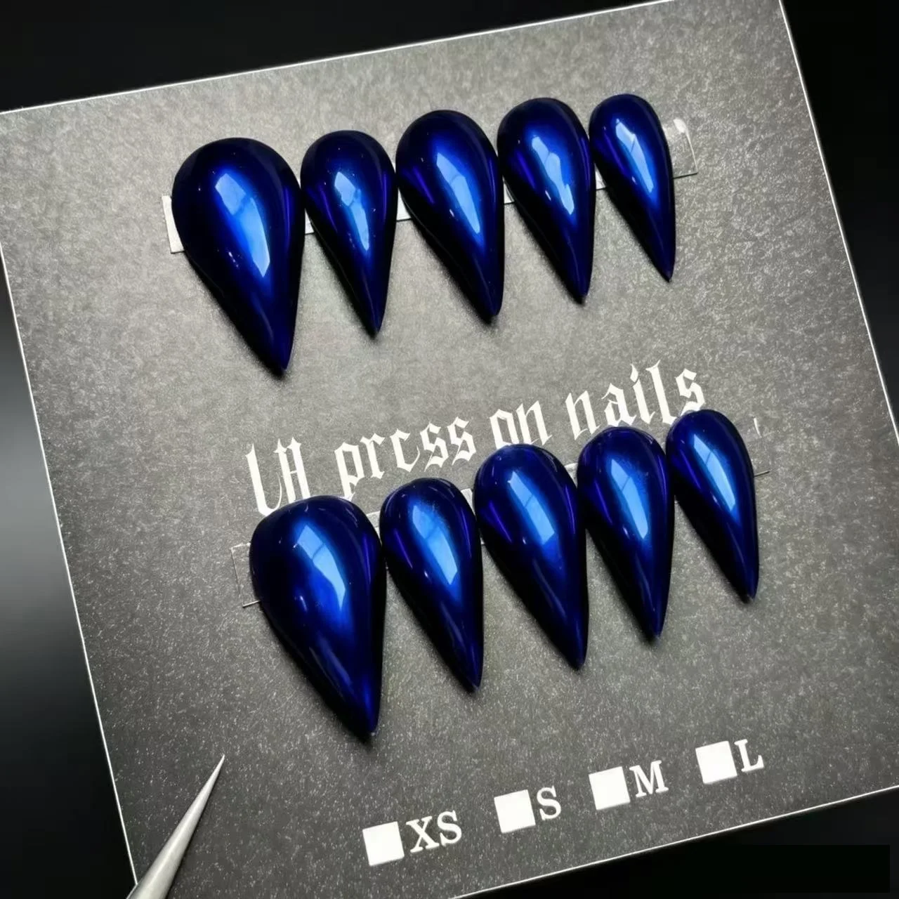10PCS of blue cat-eye style fake nails, glossy mirror-polished Handmade Dragon Armor Eagle And Cat Claw