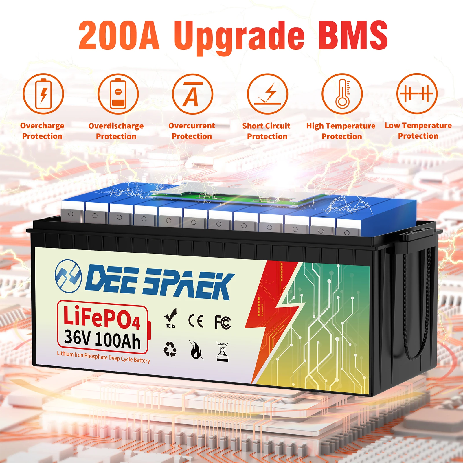 USA/EU Stock 36V LiFePO4 Battery 100Ah Built-in BMS 36V Deep Cycle Batteries 100ah For RV Campers Off-Road Off-grid Solar Wind