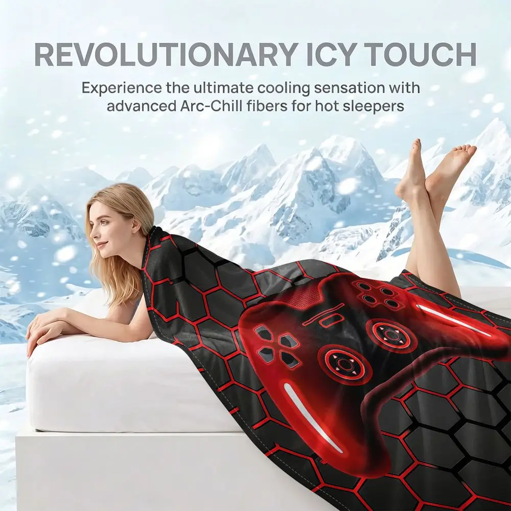 Cooling Blanket Summer Cooling Throw Gaming Controller Print QMAX 0.3 Ice Touch Breathable Soft Bedding Decor