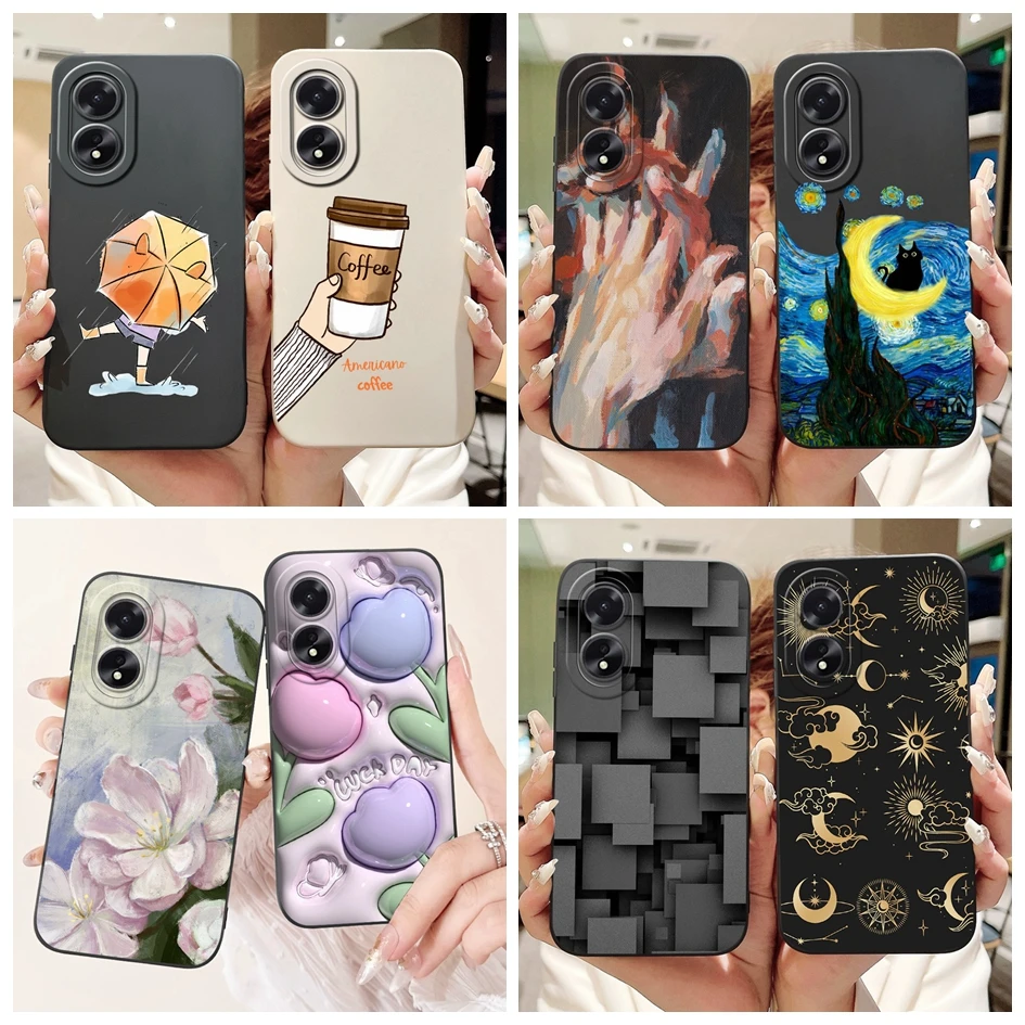 For OPPO A18 Case CPH2591 Silicone Cover Aesthetic Painted Soft Rubber Shockproof Funda For OPPO A38 CPH2579 A 38 A 18 4G Bumper