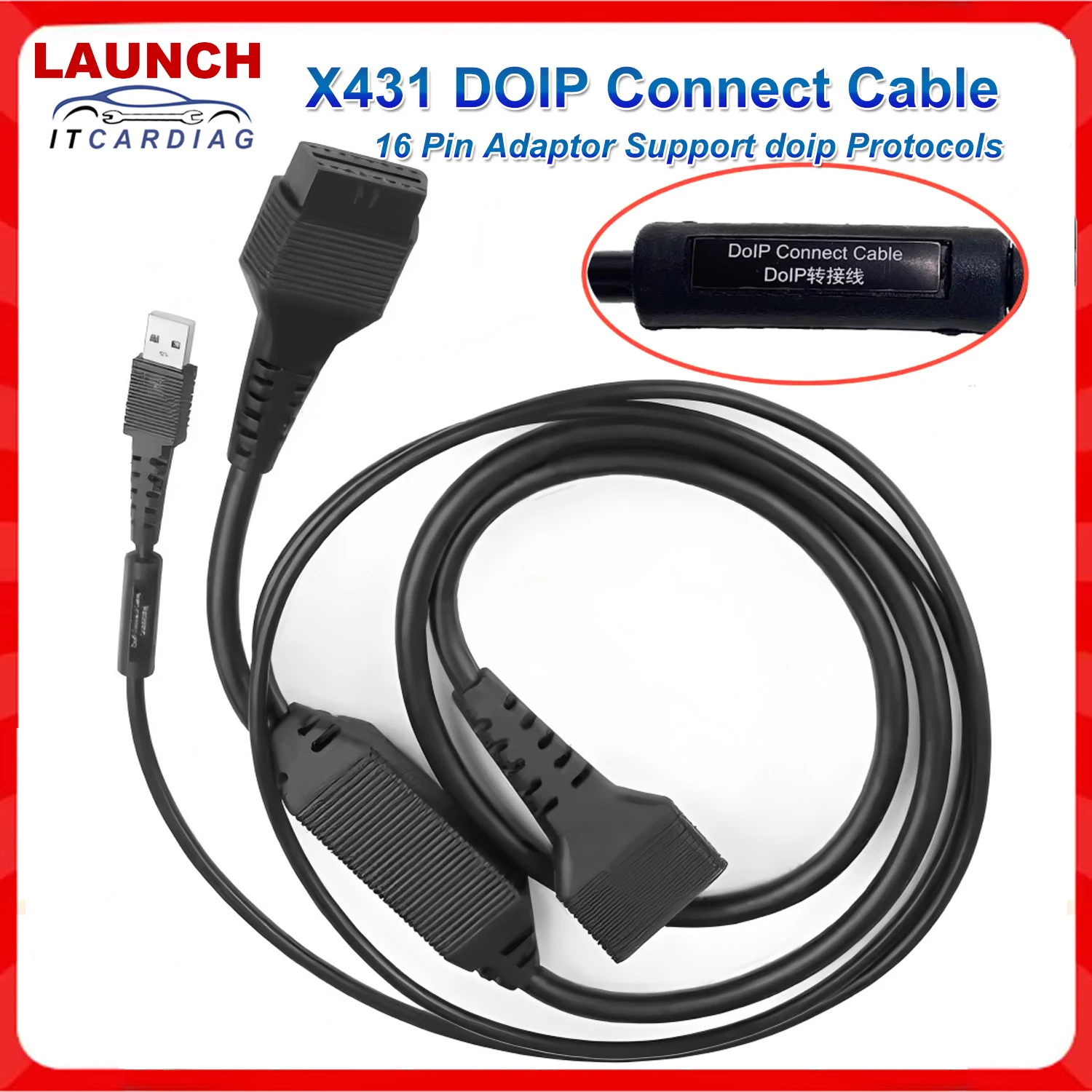 

Original Launch X431 Doip Cable Connector Diop 16Pin Adaptor Works With Doip Protocols Cars