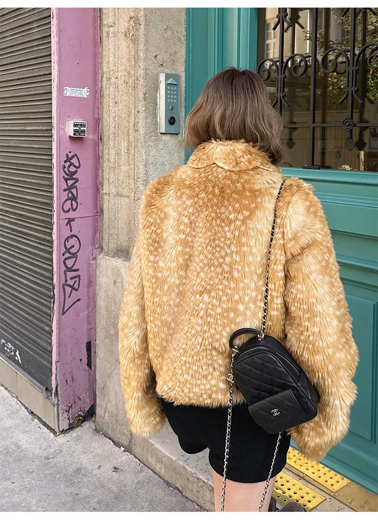 Manteau en fausse fourrure pour femmes, veste en fourrure chaude et moelleuse, style rétro pour filles, vêtements d'extérieur en fourrure moelleuse, style Y2k Kawaii, hauts à manches longues, vêtements pour femmes 2026