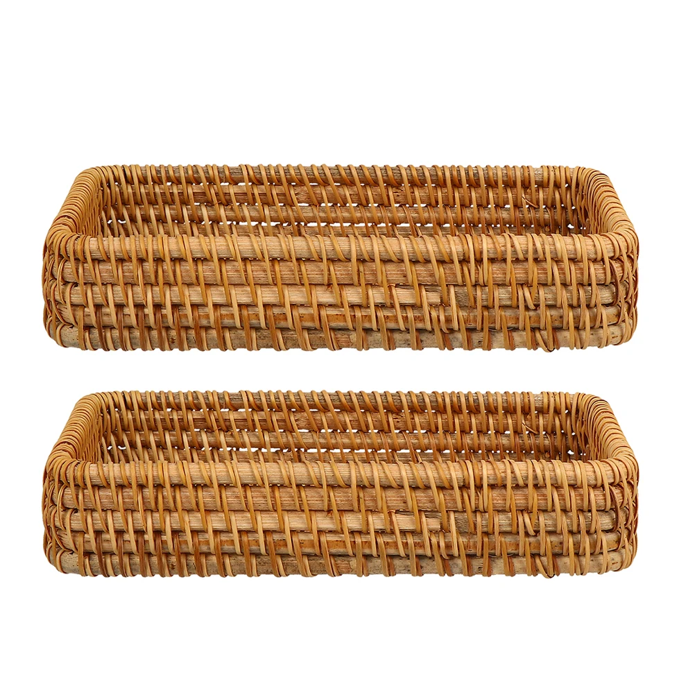 

2 Pcs Rattan Storage Basket Handwoven Desktop Bread Baskets for Household Purposes Fruit Kitchen Hand-woven