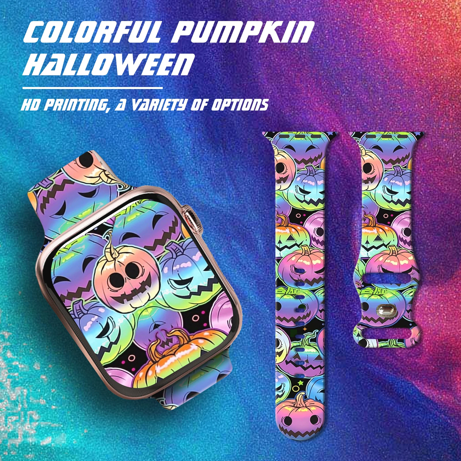 

Colorful pumpkins Print Strap for iWatch 11 10 9 8 7 Silicone Band Replaceable Bracelet for Apple Watch 46mm 44mm 42mm 41mm