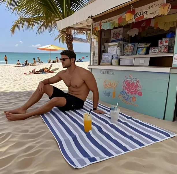 Toalla de playa a rayas azules con alta absorción, colores brillantes, para viajes y uso doméstico, toalla de baño, toalla de playa, toalla de camping