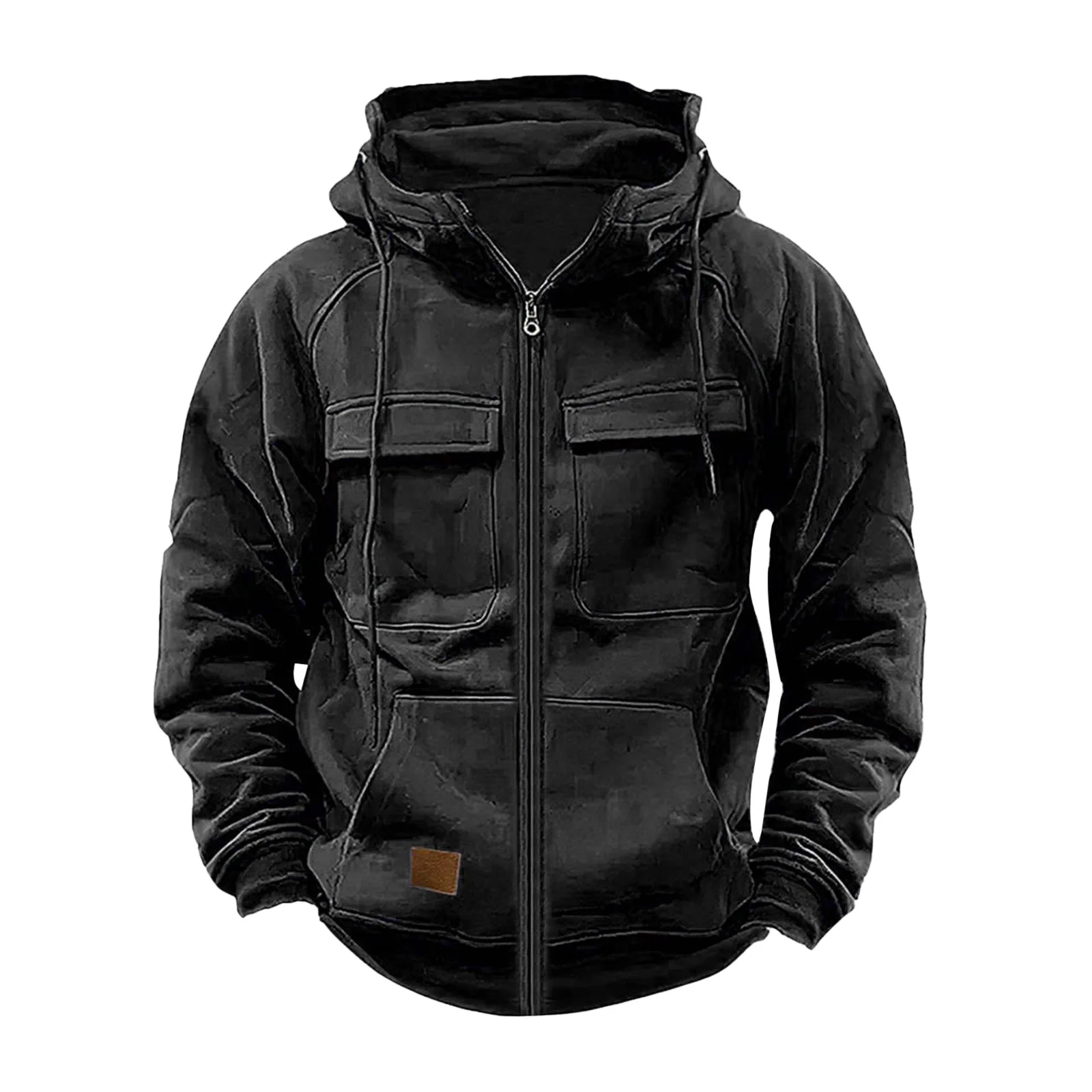 Novos Casacos com Capuz para Homens Outono Inverno, Hoodies Sólidos com Múltiplos Bolsos, Sweatshirts com Zíper para Esportes e Lazer