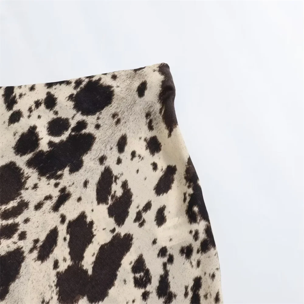 2024ZAR4 Spring Summer Women\'s Fashion niche animal print silk satin texture high waisted midi skirt