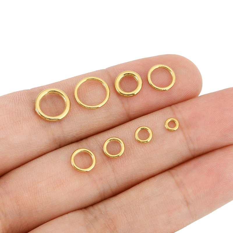 50개/세트 4 5 6 7 8 10mm PVD 스테인리스 스틸 골드 심리스 클로즈드 점프 링 강력 트위스트 로프 스플릿 링 DIY 쥬얼리 제작용