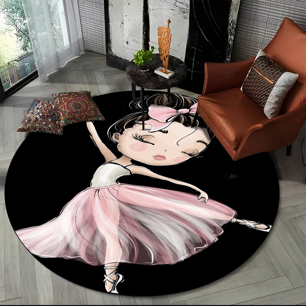 Cartoon Ballet Girl Unicorn Fairy Ballerina Round Carpet Rug for Living Room Bedroom Child Decor,Pet Area Rug Non-slip Floor Mat