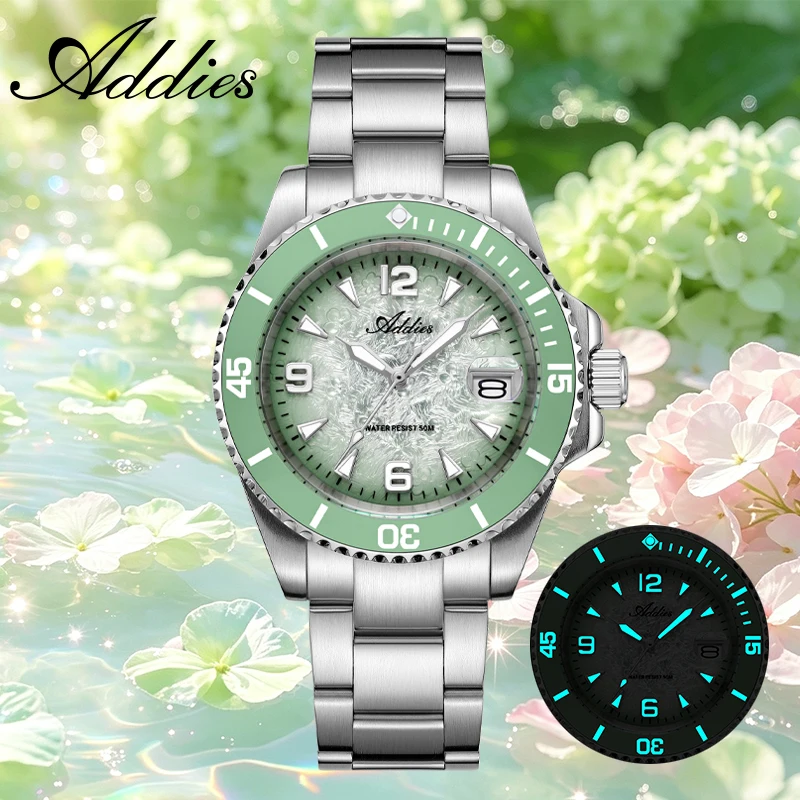 ADDIES Luxury Watch Women AW25914 GM12 Ceramic Bezel Stainless Steel Quartz Watch Petal Dial Calendar Super Luminous Wristwatch