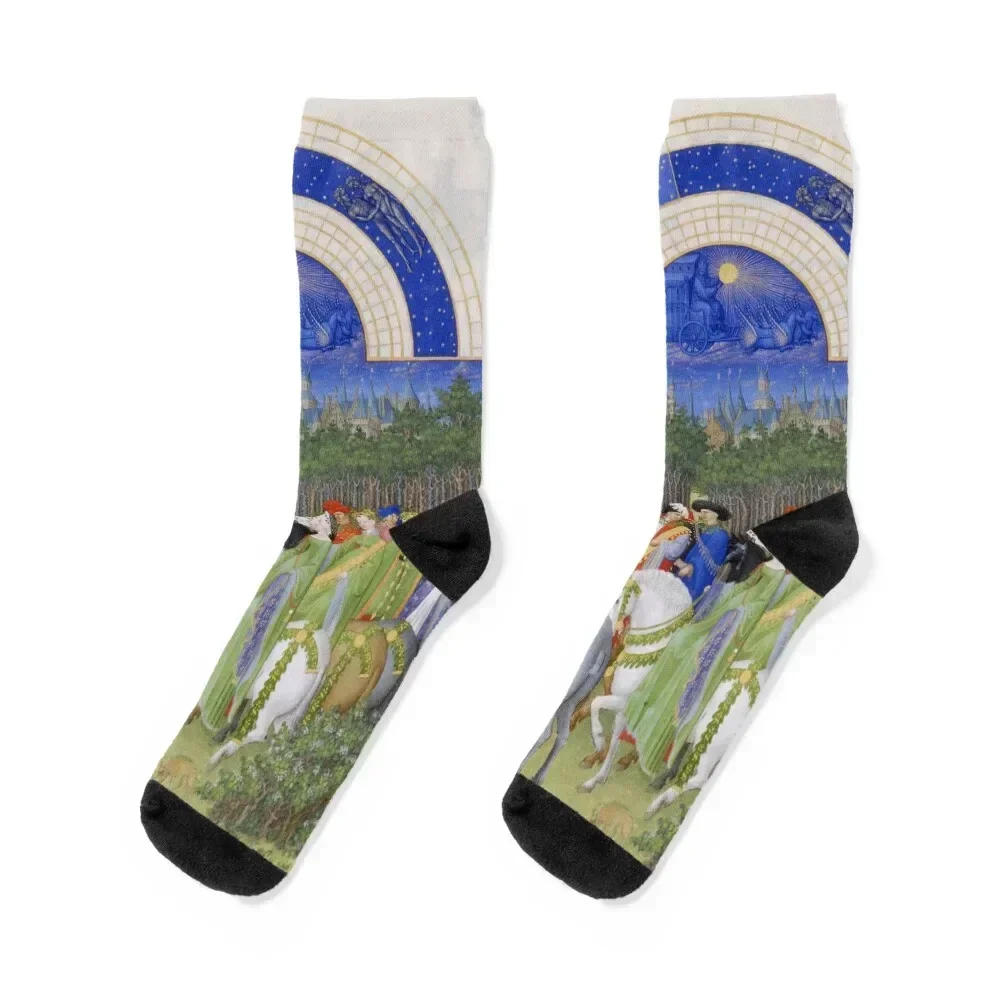 Les Très Riches Heures du duc de Berry siglo 15 de Frères de Limbourg Calcetines retro divertido calcetín loco Calcetines masculinos Mujer