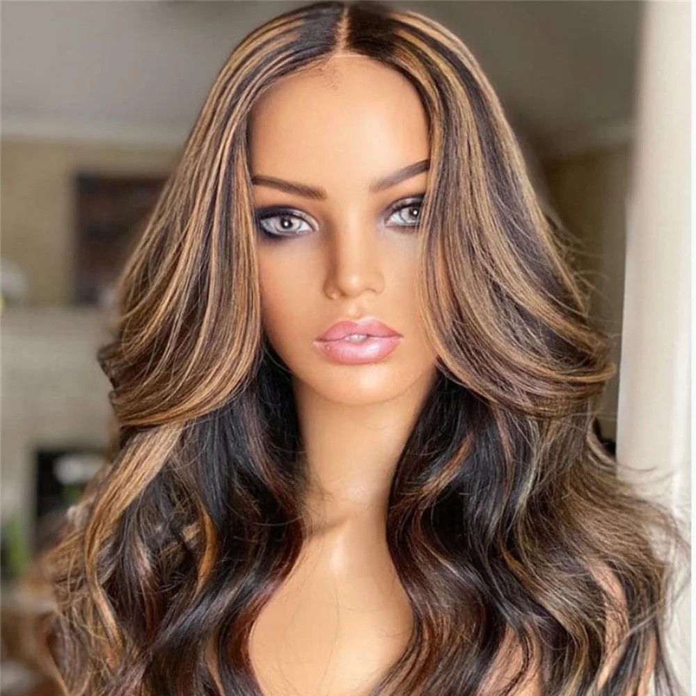 

Natural Body Wave Soft Glueless Long 26Inch Highlight Blonde 180Density Lace Front Wig For Women With Baby Hair Preplucked Daily