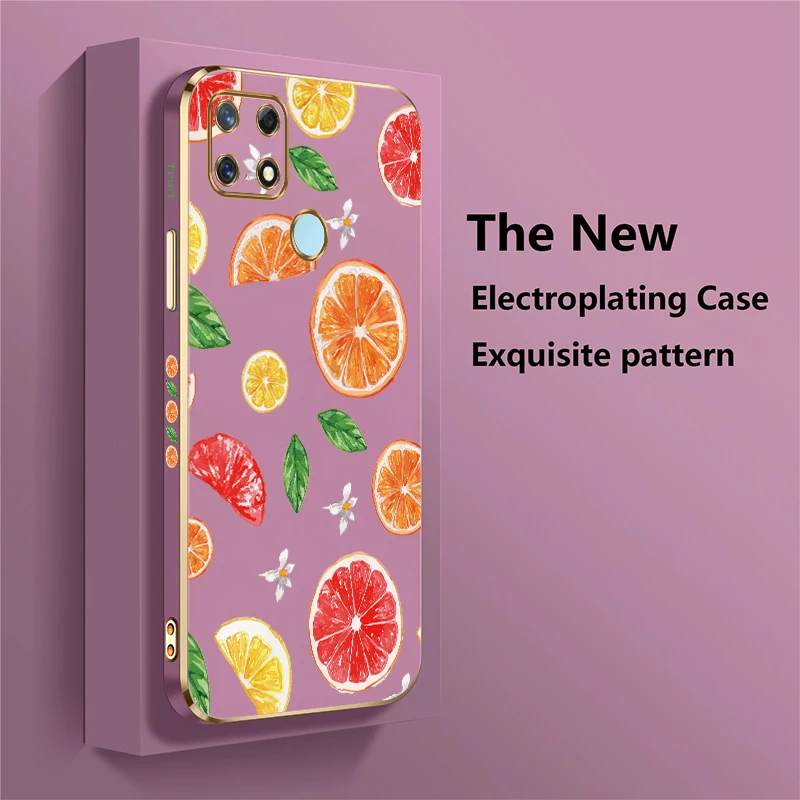 Phone Case For OPPO Realme Narzo 60X 60 Pro 30 30A 50A 50i Prime 20 20A Fashion Fruit Orange Pattern Plating Shockproof Cover