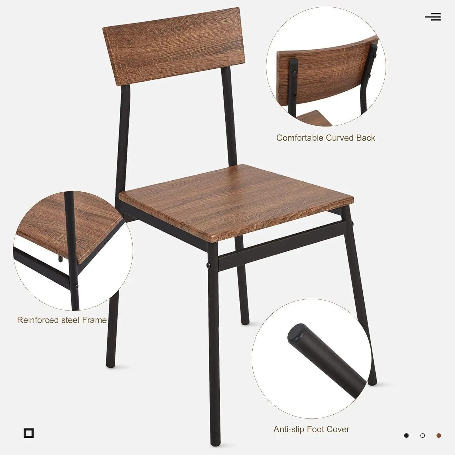 Set da pranzo rustico industriale in legno da 5 pezzi con struttura in metallo - Marrone