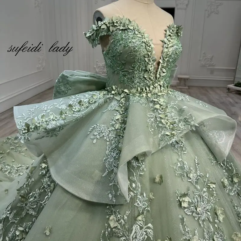 Vestido de casamento trem verde, Vestido principal da noiva, Quente, 2023