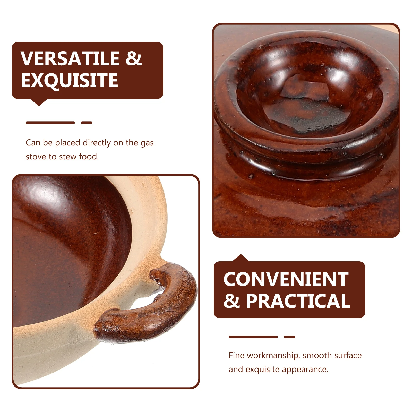 

Clay Pot 500ml Non-Stick Heat-Resistant Multi-Functional Casserole Stew Porridge Chicken Soup Home Kitchen Essentials