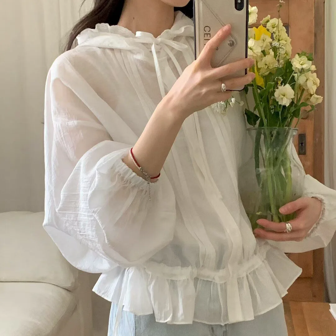 

Chic Summer Loose Fit Button up Hooded Design Sun Protection Short Outerwear Women's Thin Cardigan Sleeveless Gauze