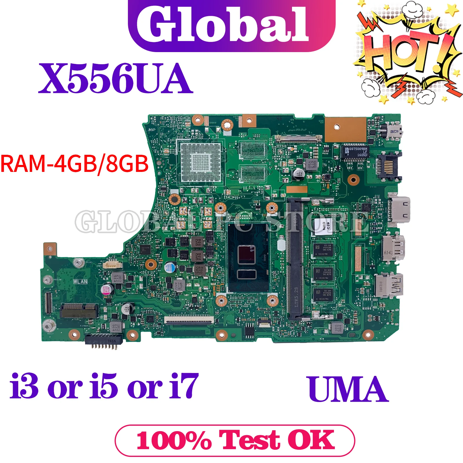 

X556UA Mainboard For ASUS A556U X556U X556UF X556UV X556UAM X556UJ X556UAK Laptop Motherboard I3 I5 I7 CPU DDR3L/DDR4 4GB/8GB