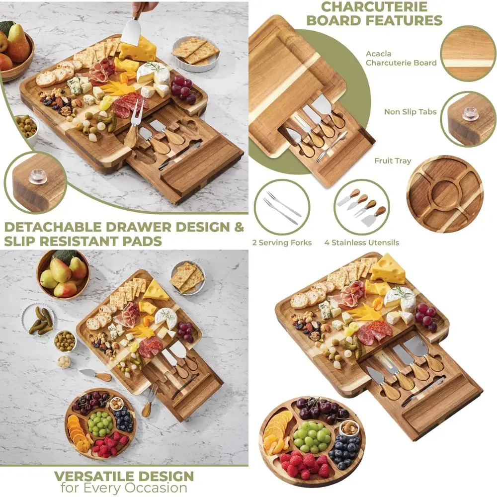 

Доска для сыра для гурманов с ножами и миской для фруктов, идеально подходит для торжеств, вечеров вина и праздничных подарков