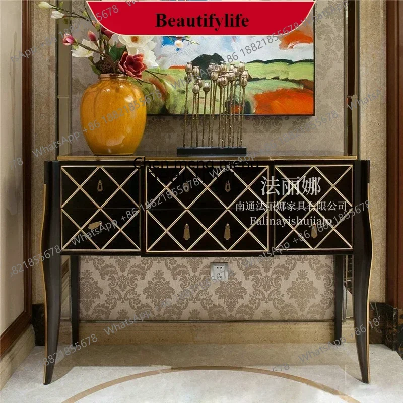 

G153 Light luxury entrance cabinet American gold-painted decorative cabinet living room solid wood high-footed storage side cabi