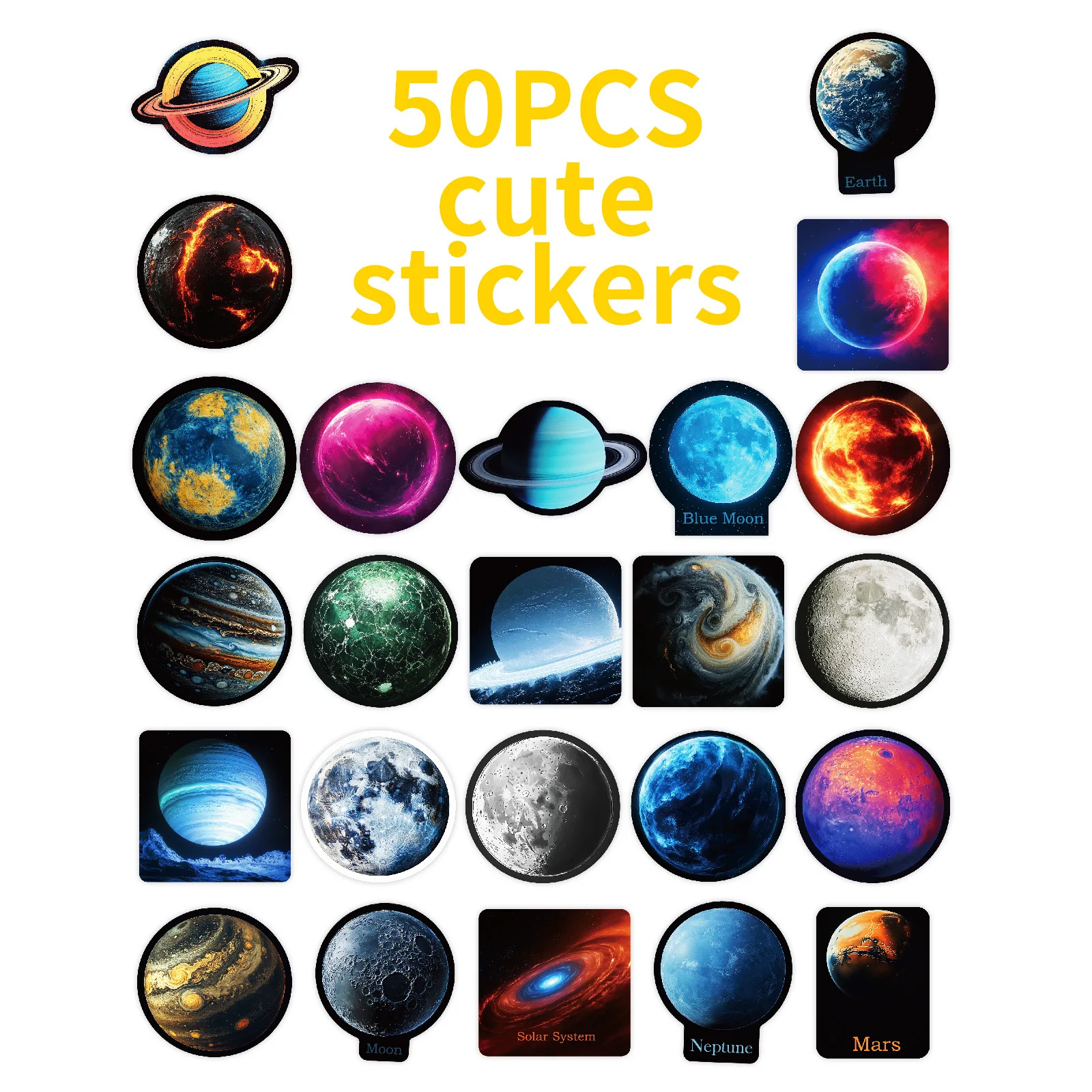 50PCS Planet Cartoon Stickers Space Graffiti Universe Decoration Star Decals Luggage Laptop Guitar Car Bike Skateboard Toys