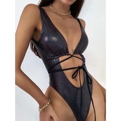 2023 vendita calda Sexy Club Wear scava fuori Sexy costume intero donna Bikini pelle di serpente donna costumi da bagno Beachwear costume da bagno