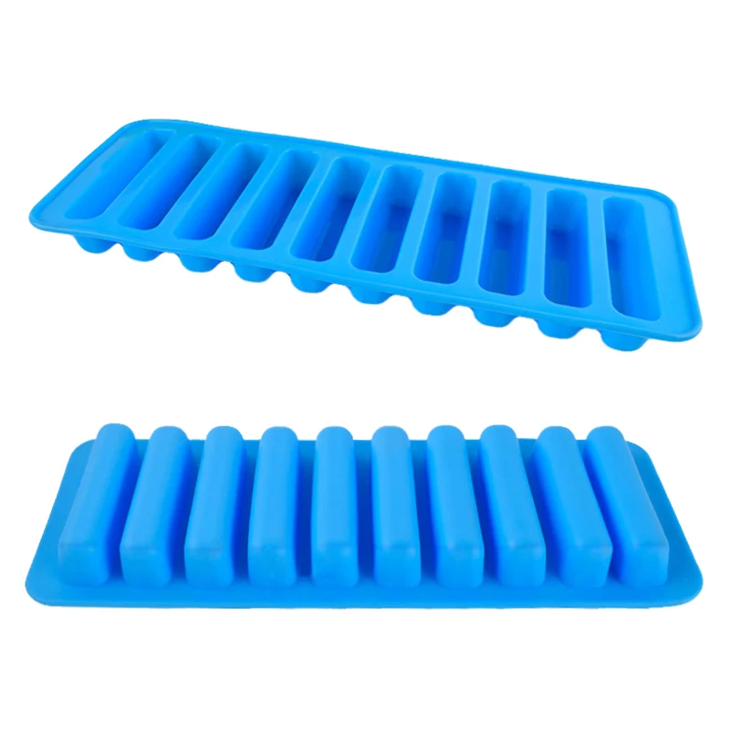 Molde de silicona de tira larga, 10 cavidades, Chocolate en forma de dedo, Cereal Rectangular, barra de Chocolate, galletas, bandejas para cubitos de hielo, herramientas para hornear
