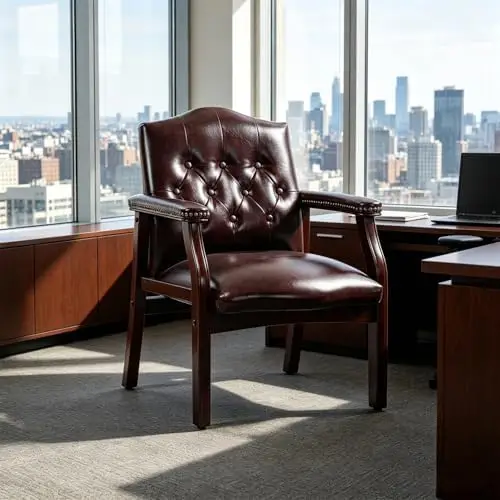 Leather Office Reception Guest Chairs, Ergonomic Office Executive Side Chair, Mid-Back Waiting Room Conference Office