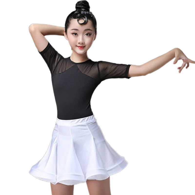 

2pcs Suit Girl Latin Dance Dress Kid Competition Latin Dance Clothes for Girls Ballroom Kid Dancing Costumes Black White Skirt