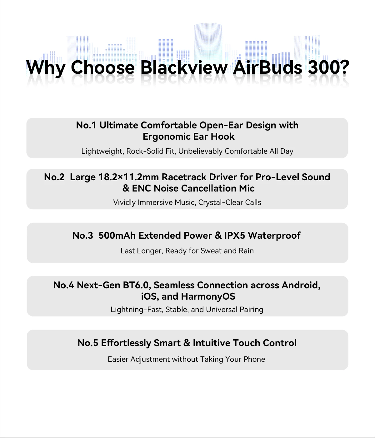 Blackview AirBuds 300, IPX5 Wasserfest, Schweißresistent, Sicherer Sitz, Intelligentes Digitales Ladeanzeige, 500mAh, für Laufen und Radfahren – Detail 3